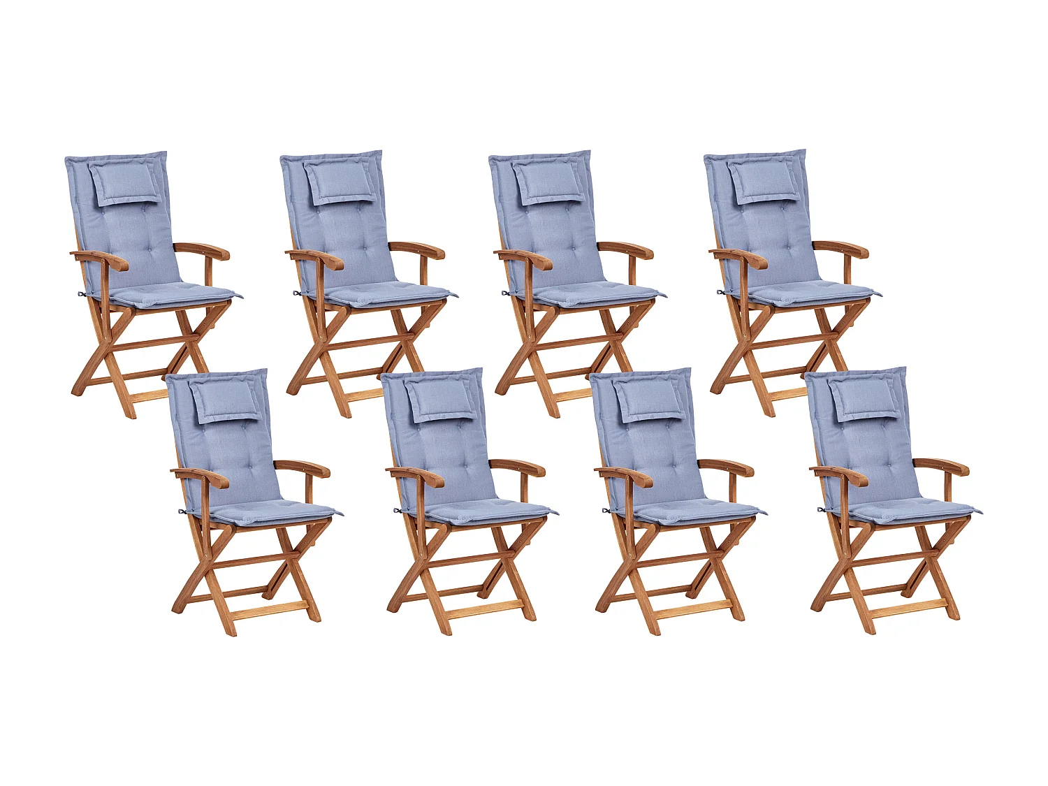 Gartenset Akazienholz heller Holzfarbton 8 Stühle Tisch Auflagen blau Maui II