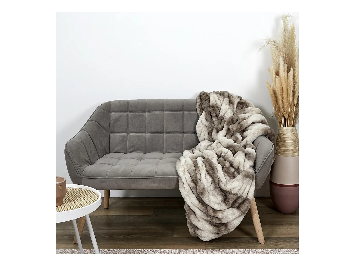 Plaid fausse fourrure LUXURY 140x200 cm bicolore blanc et marron
