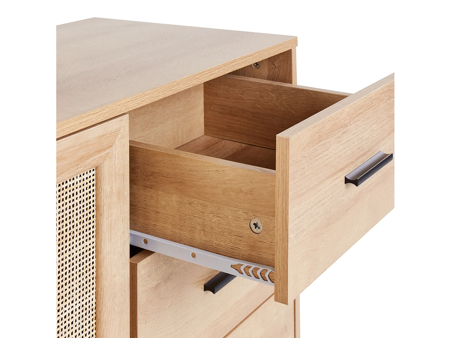 Sideboard 3 Rattan-Türen 3 Schubladen heller Holzfarbton Metallbeine Pasco