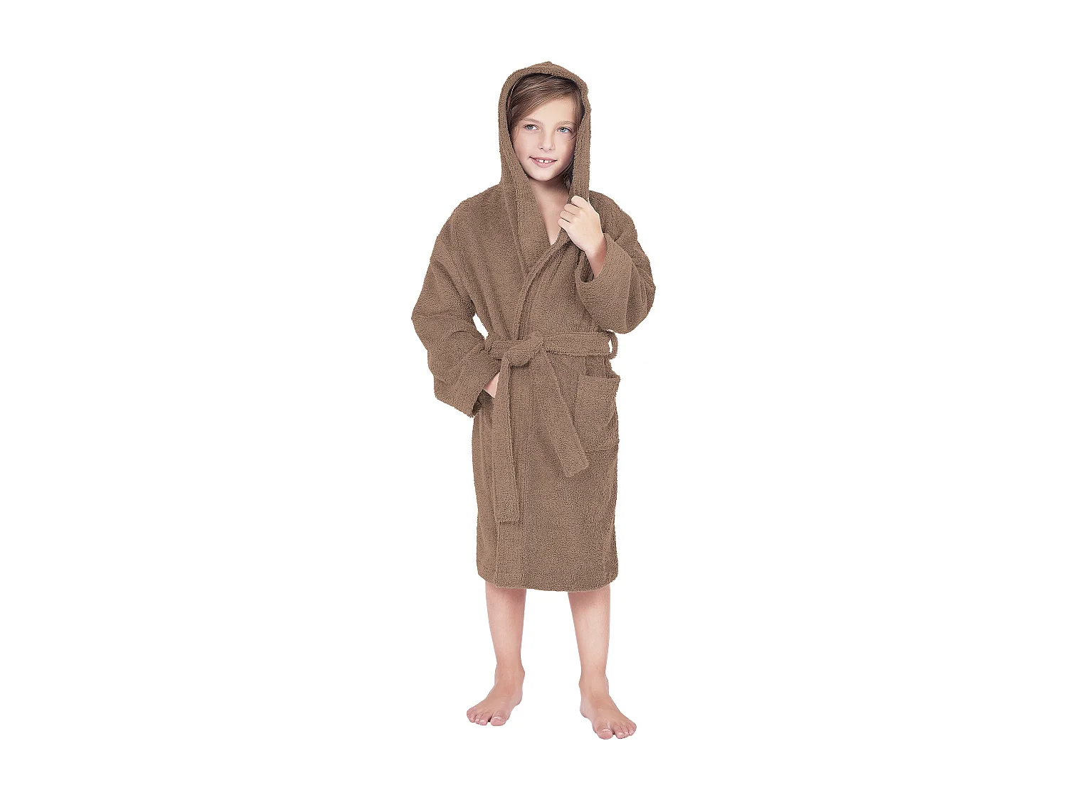 Peignoir à capuche enfant COOL coton 12 ANS velours marron Taupe
