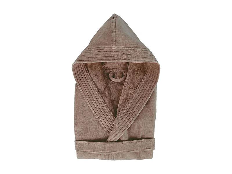 Peignoir à capuche enfant COOL coton 12 ANS velours marron Taupe