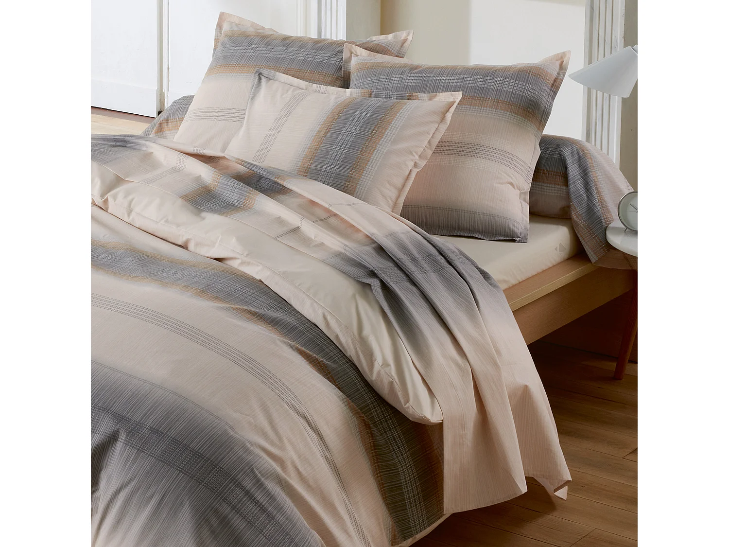 Drap plat 180x290 cm en 100% percale de coton ESTEBAN gris beige