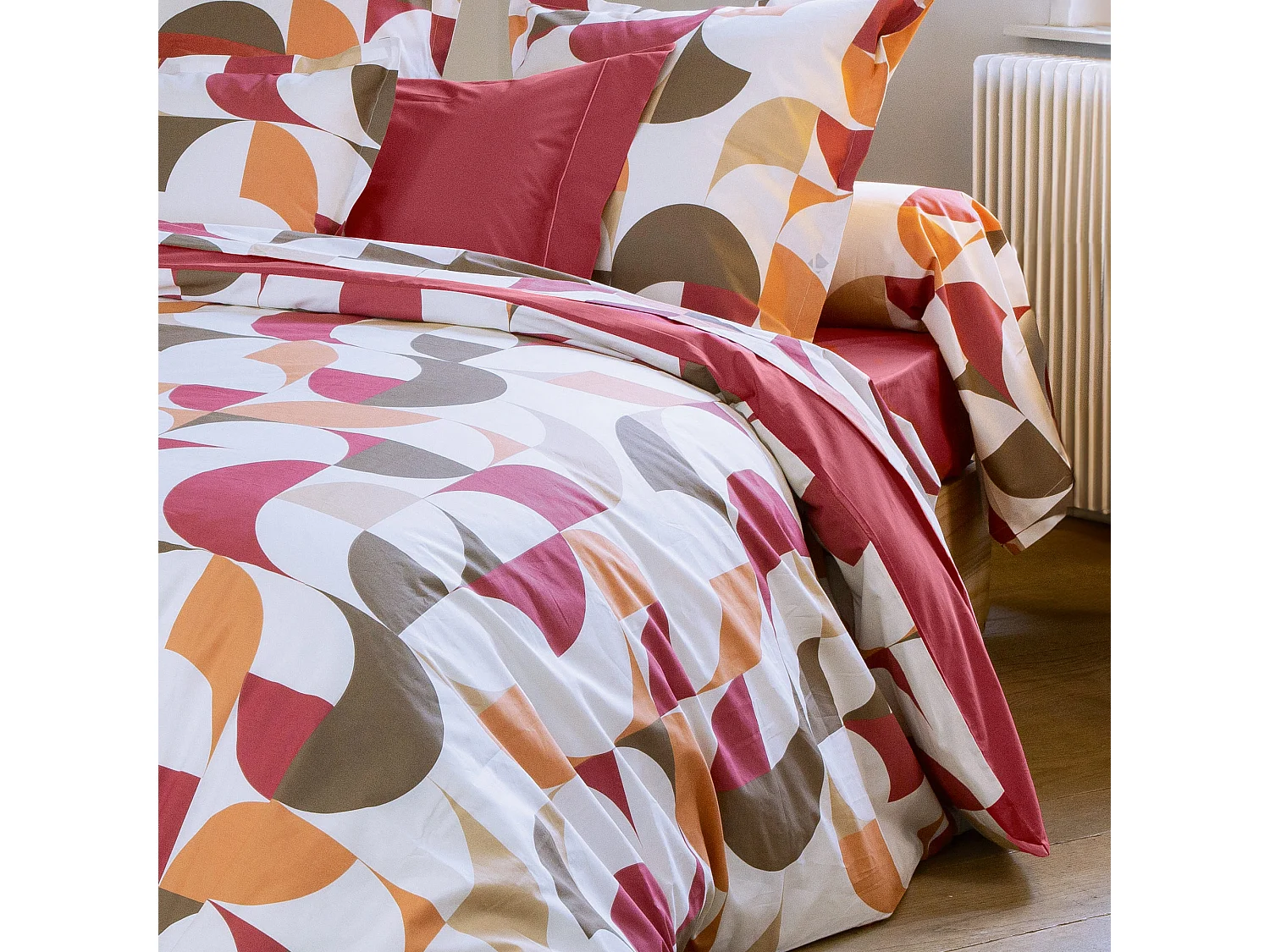 Drap plat 240x310 cm en 100% percale de coton MODULO blanc acajou