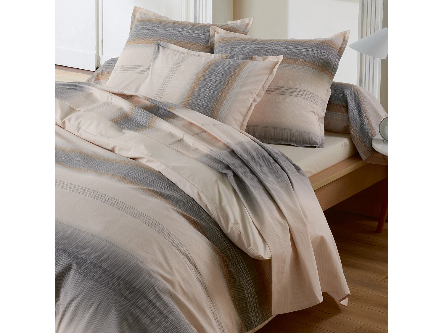 Drap plat 240x310 cm en 100% percale de coton ESTEBAN gris beige