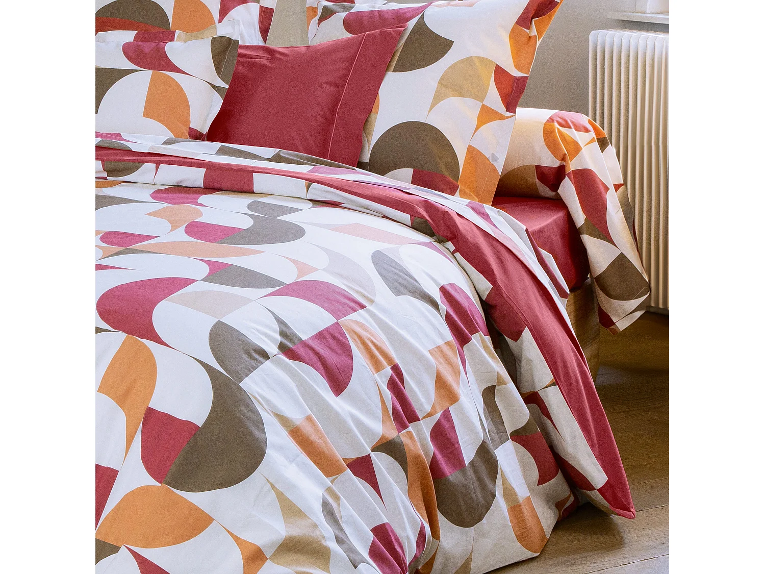 Drap plat 280x325 cm en 100% percale de coton MODULO blanc acajou