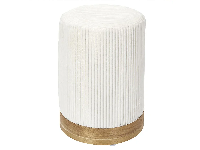 Pouf côtelé forme cylindre 30x40x30 cm collection MOANA coloris blanc