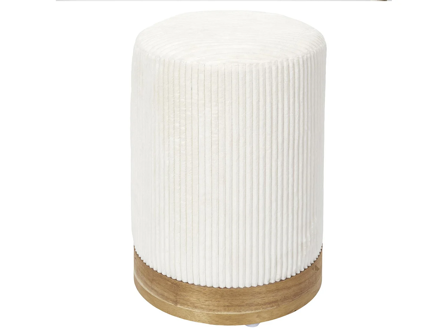 Pouf côtelé forme cylindre 30x40x30 cm collection MOANA coloris blanc