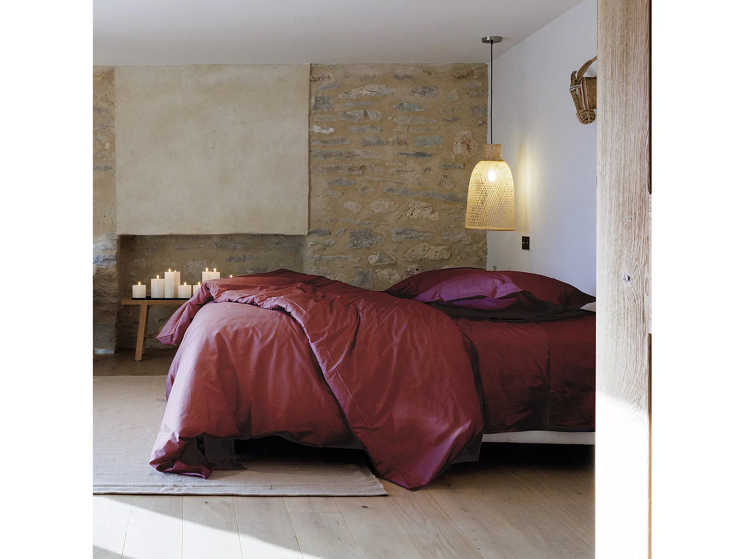 Drap plat 270x300 cm percale de coton MANOIR rouge Carmin
