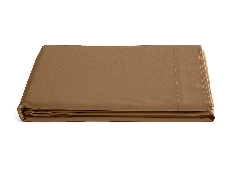 Drap plat 270x300 cm percale de coton MANOIR marron Cognac