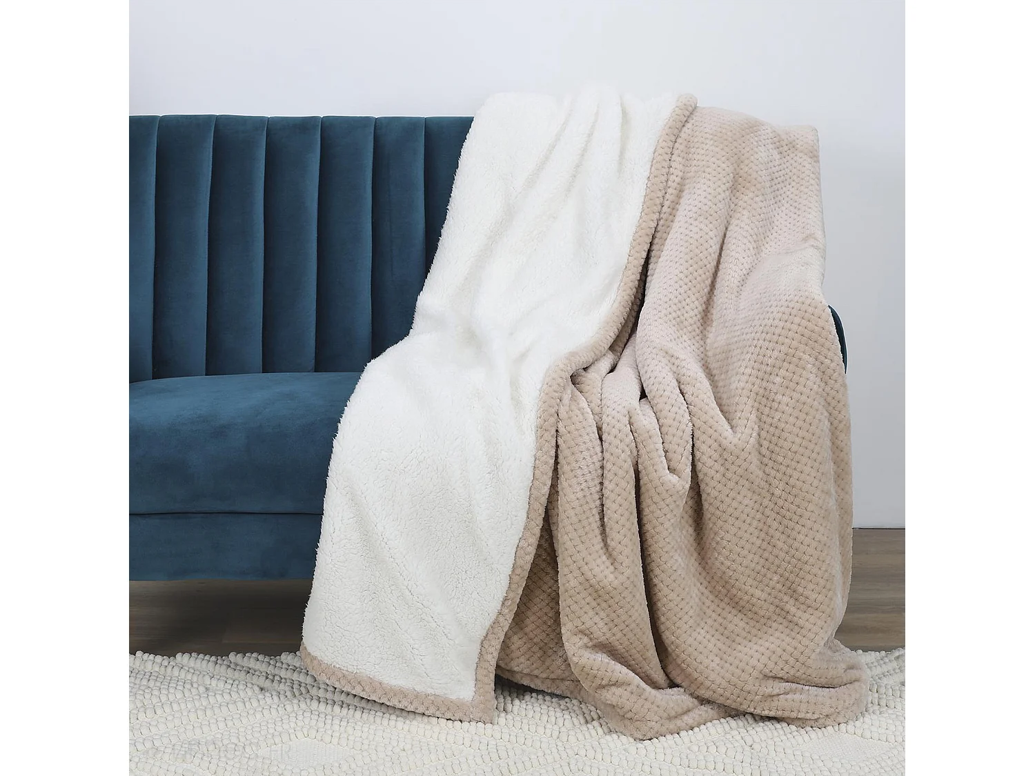 Plaid XXL nid d'abeille et sherpa collection ALEXIAN 180x220 cm beige