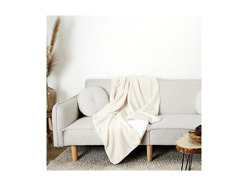 Plaid boucle sherpa collection FANNY 120x150 cm beige crème