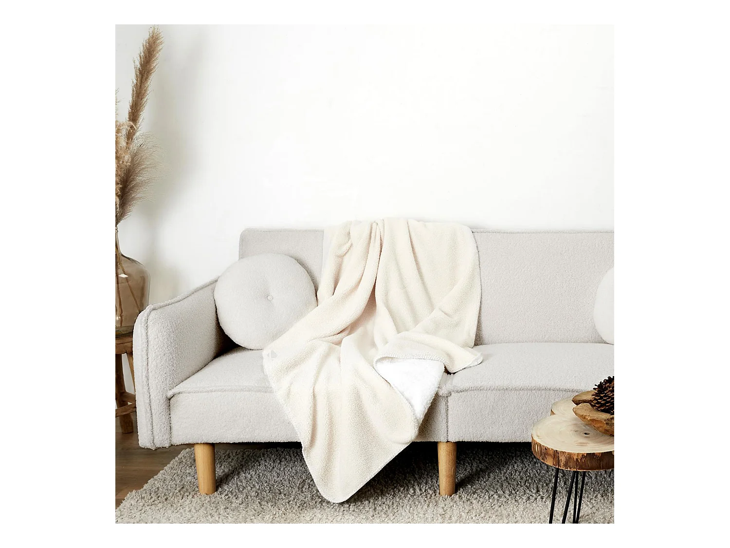 Plaid boucle sherpa collection FANNY 120x150 cm beige crème