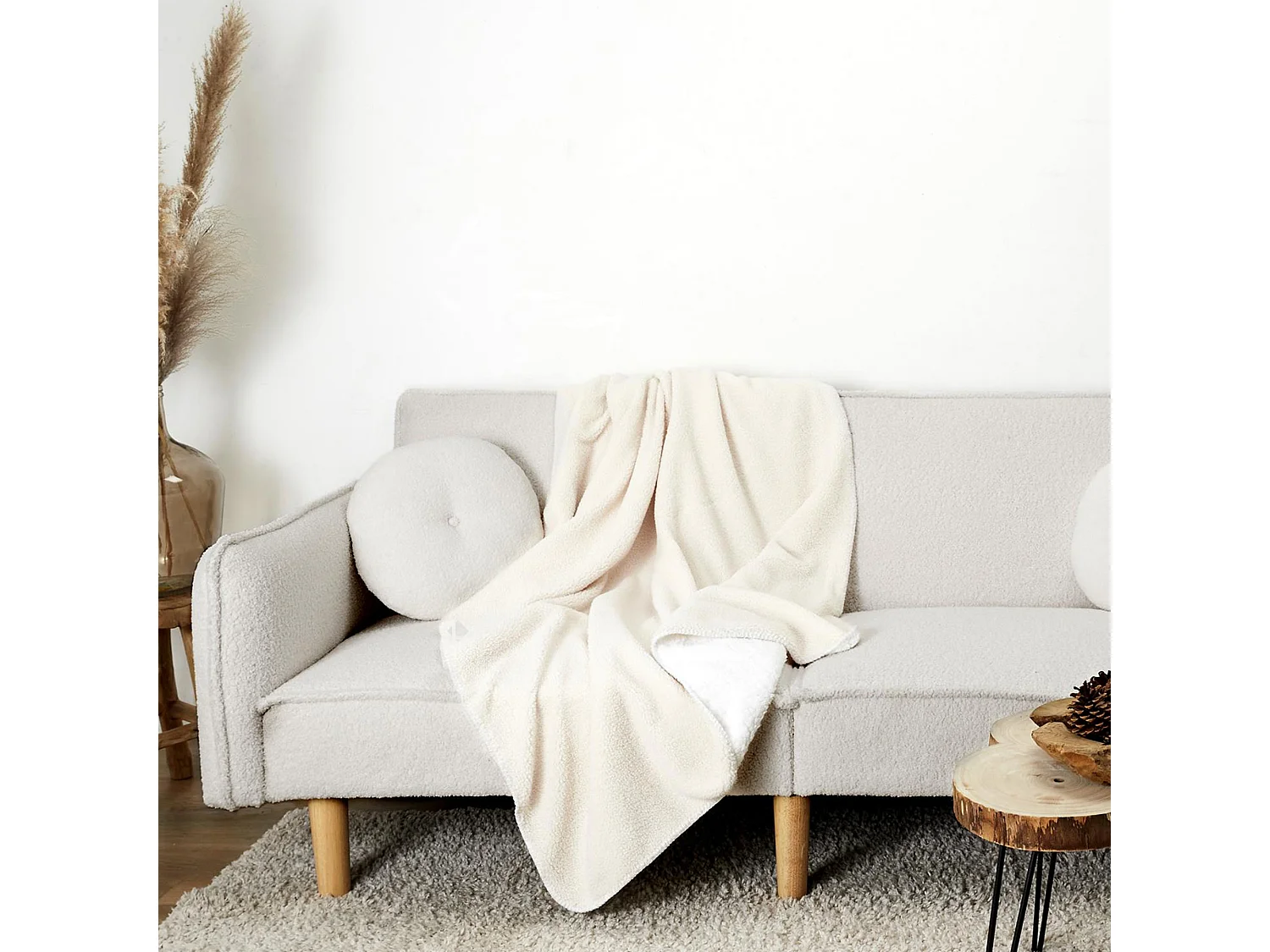 Plaid boucle sherpa collection FANNY 120x150 cm beige crème