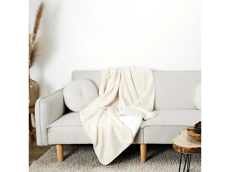 Plaid boucle sherpa collection FANNY 120x150 cm beige crème