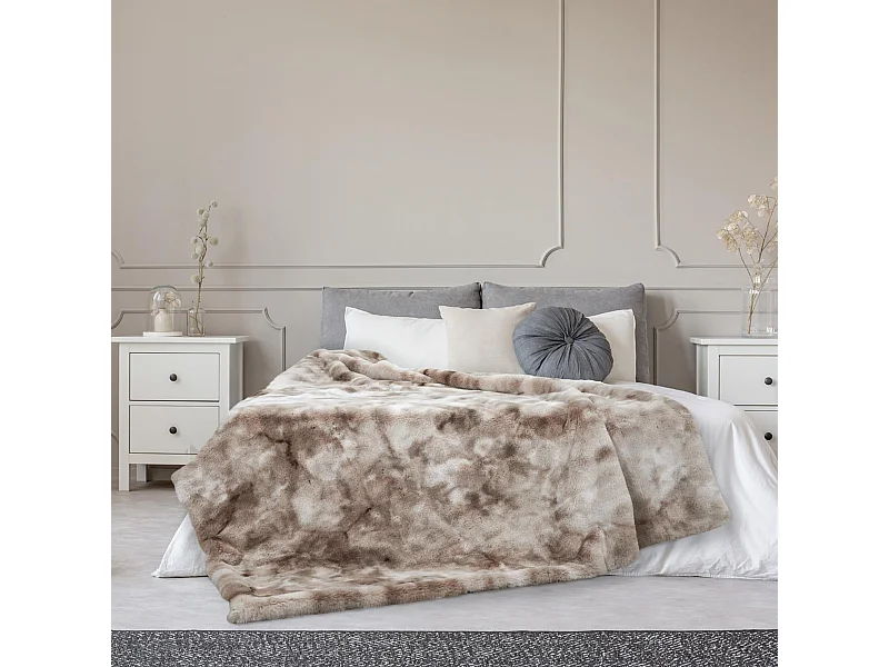 Plaid fausse fourrure CHRISTIE 140x200 cm bicolore blanc et marron