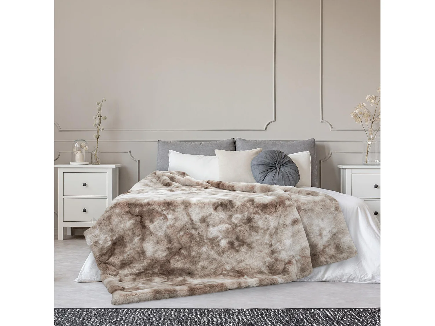 Plaid fausse fourrure CHRISTIE 140x200 cm bicolore blanc et marron