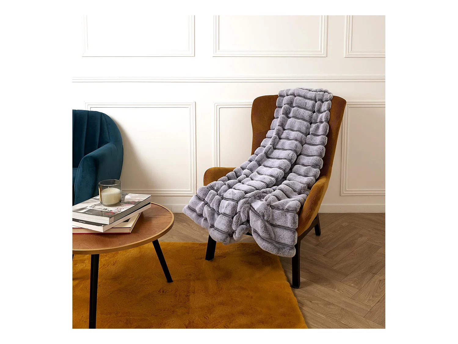 Plaid en fausse fourrure collection SAMUEL 120x150 cm à rayures gris