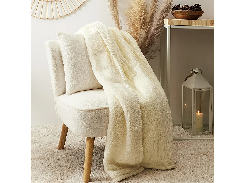 Plaid torsadé sherpa collection OCTAVE 120x150 cm beige crème