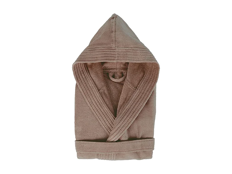 Peignoir à capuche enfant COOL coton 10 ANS velours marron Taupe