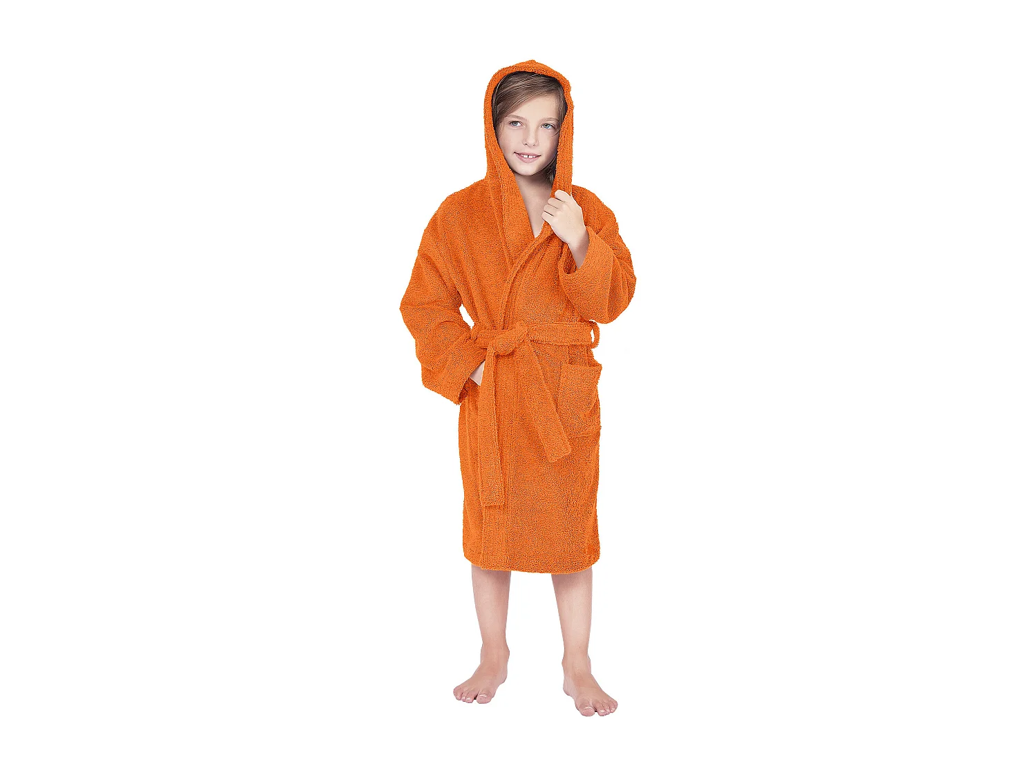 Peignoir à capuche enfant COOL coton 10 ANS velours Orange