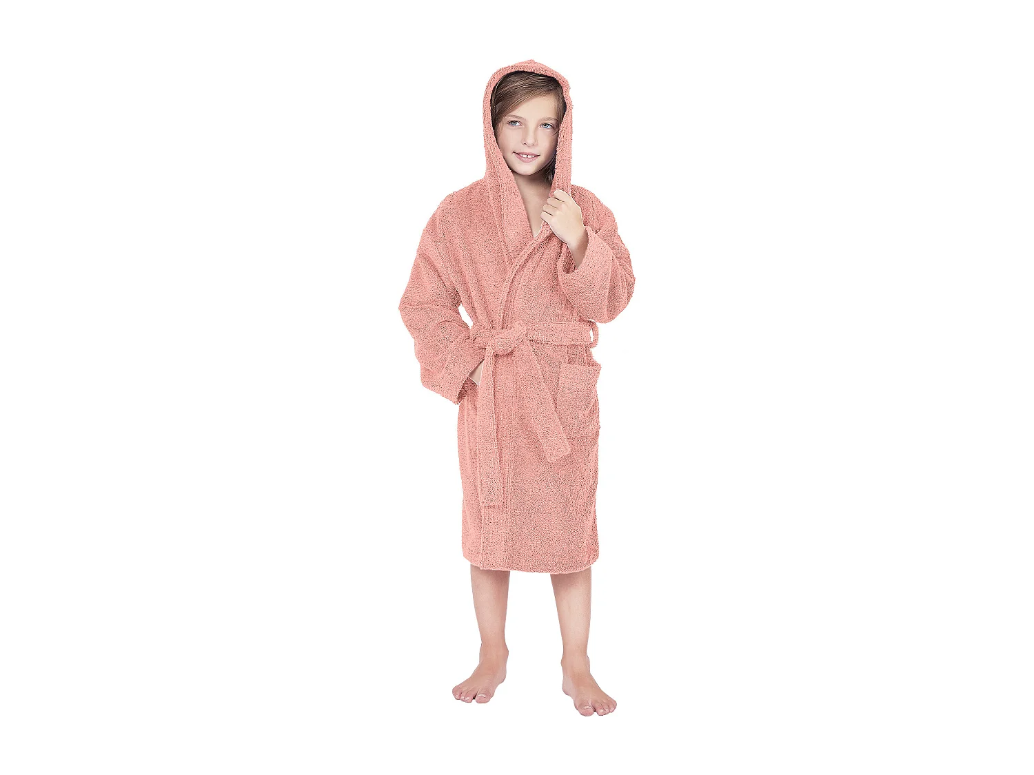 Peignoir à capuche enfant COOL coton 10 ANS velours orange Corail