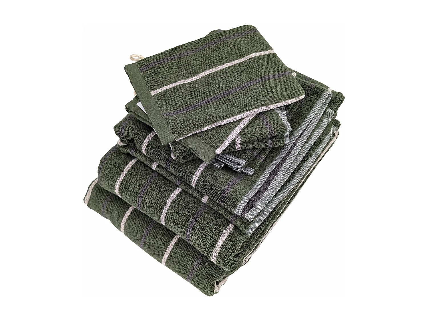 Parure de bain 7 pièces BOLD éponge en coton 500 g/m² vert Kaki