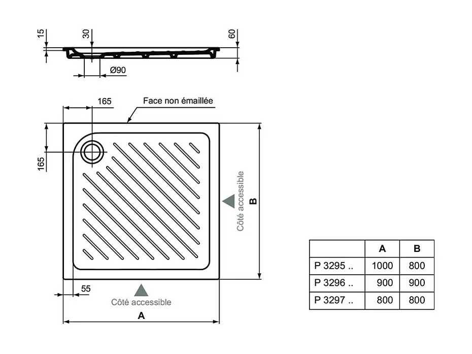 PORCHER Receveur antidérapant 80 x 80 Ulysse à encastrer ceramique carré blanc