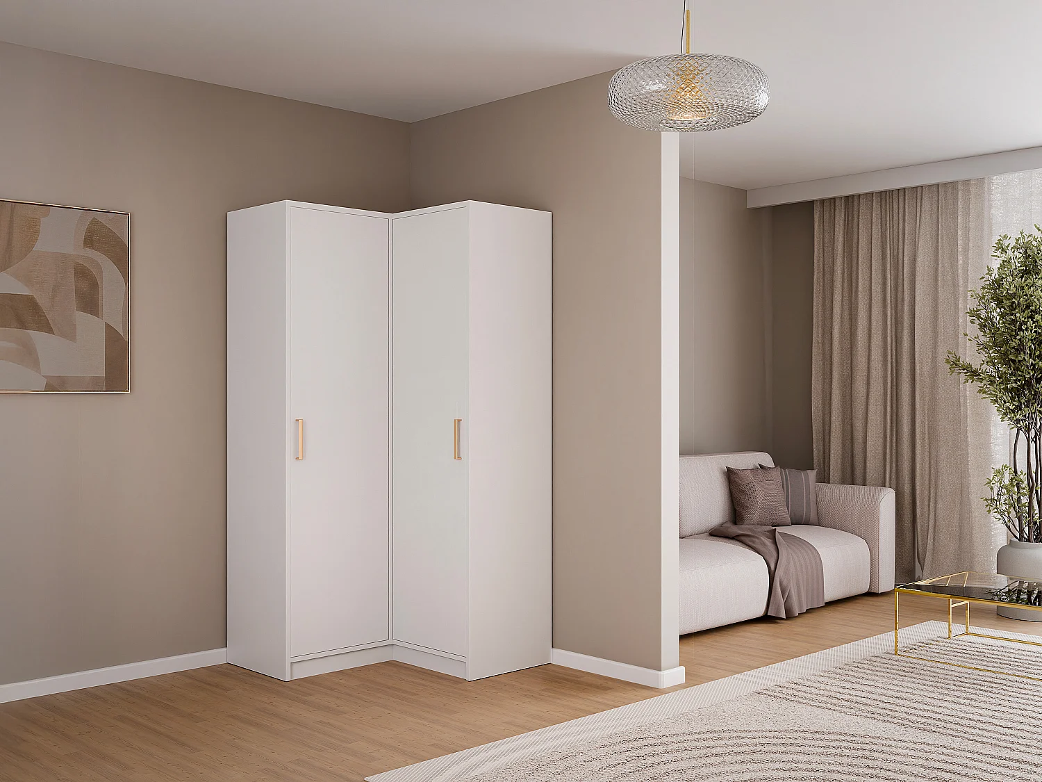 Eckkleiderschrank mit 2 Türen - 115 cm - Weiß - LIZANDRO