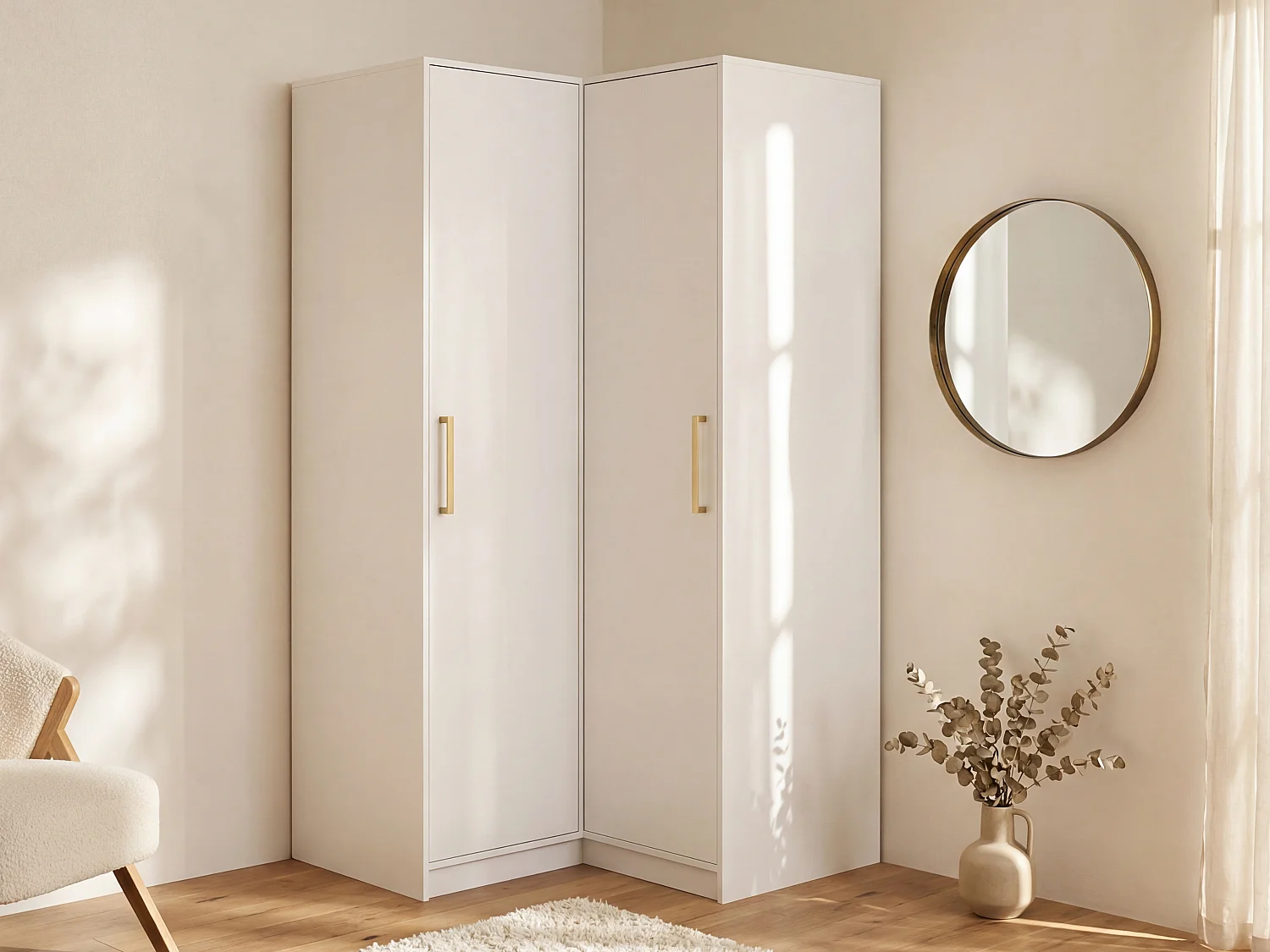 Eckkleiderschrank mit 2 Türen - 115 cm - Weiß - LIZANDRO