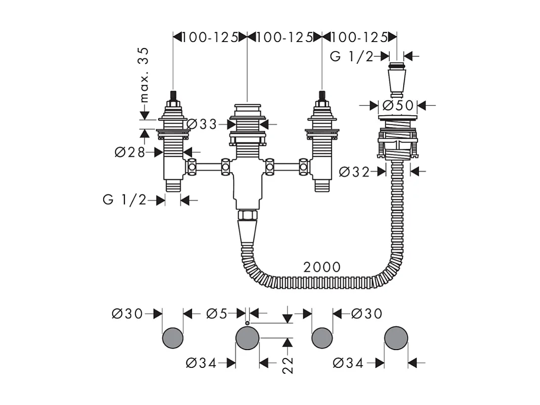 Mélangeur baignoire 4 trous HANSGROHE Vernis Shape chromé + corps d'encastrement