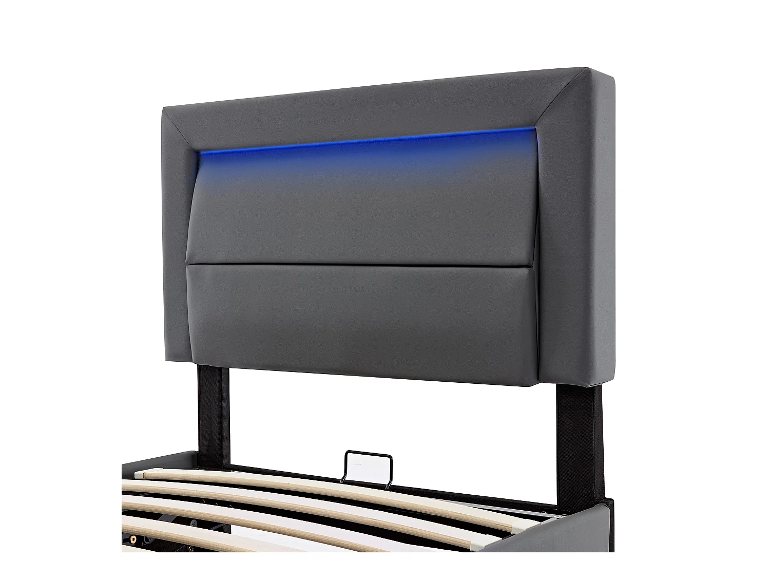 Lit coffre 90x190 cm en similicuir avec LED - avec ports de recharge (filaire & sans fil) - Gris