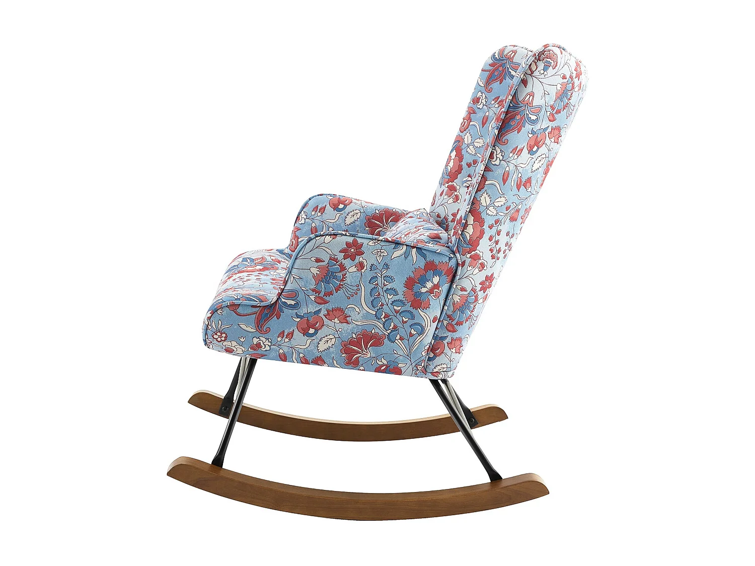 Relaxfauteuil van rustgevend velours met metalen frame en houten basis voor een ontspannend kamervakantie