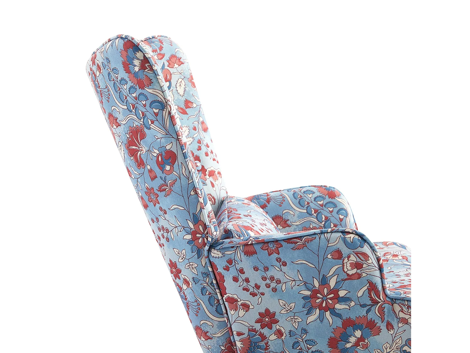 Relaxfauteuil van rustgevend velours met metalen frame en houten basis voor een ontspannend kamervakantie