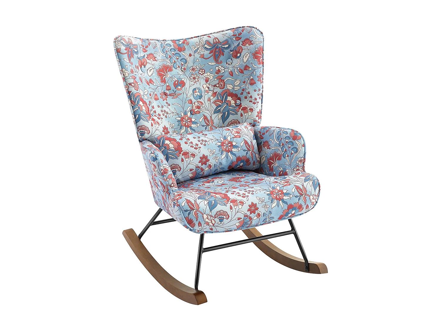 Relaxfauteuil van rustgevend velours met metalen frame en houten basis voor een ontspannend kamervakantie