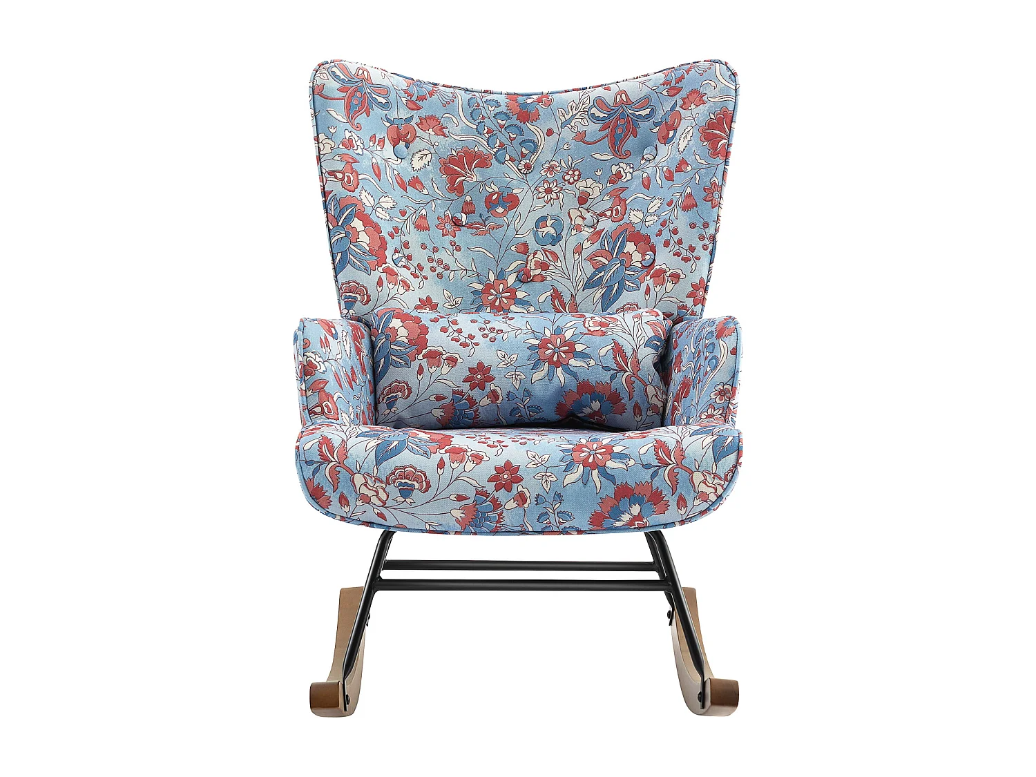 Relaxfauteuil van rustgevend velours met metalen frame en houten basis voor een ontspannend kamervakantie