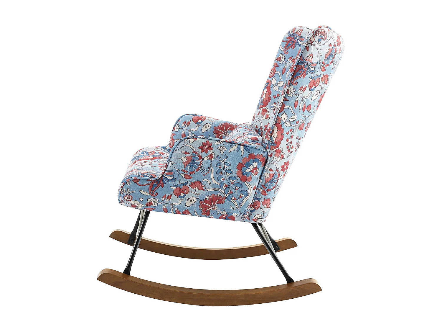 Relaxfauteuil van rustgevend velours met metalen frame en houten basis voor een ontspannend kamervakantie