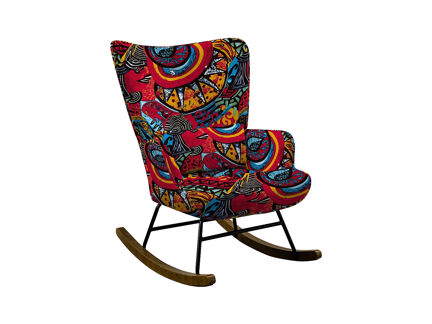 Fauteuil à bascule en velours avec cadre en métal et base en bois pour un refuge de chambre apaisant