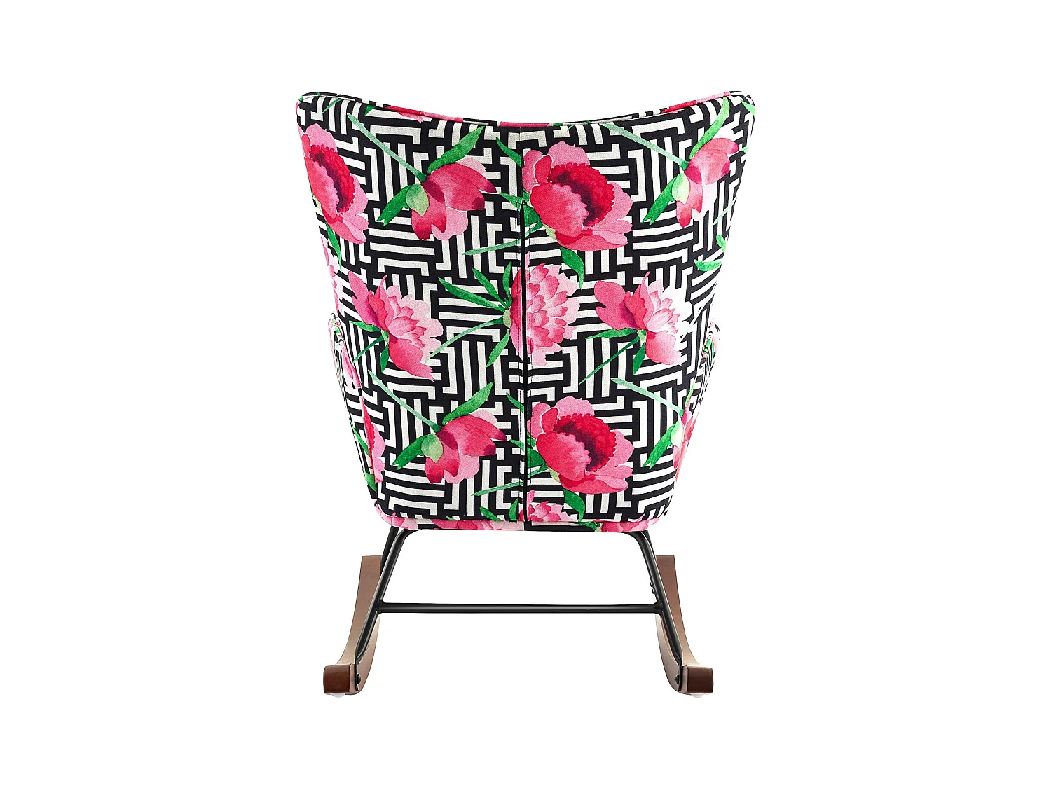 Fauteuil à bascule en velours avec cadre en métal et base en bois pour un refuge de chambre apaisant