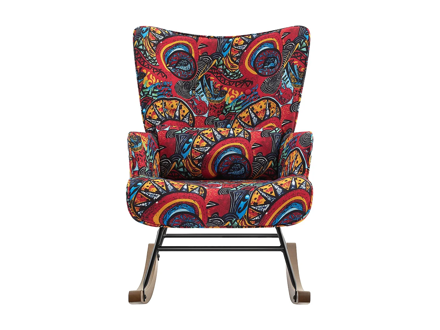 Fauteuil à bascule en velours avec cadre en métal et base en bois pour un refuge de chambre apaisant