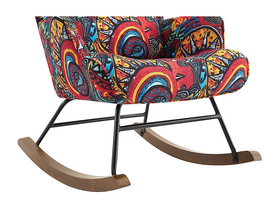 Fauteuil à bascule en velours avec cadre en métal et base en bois pour un refuge de chambre apaisant