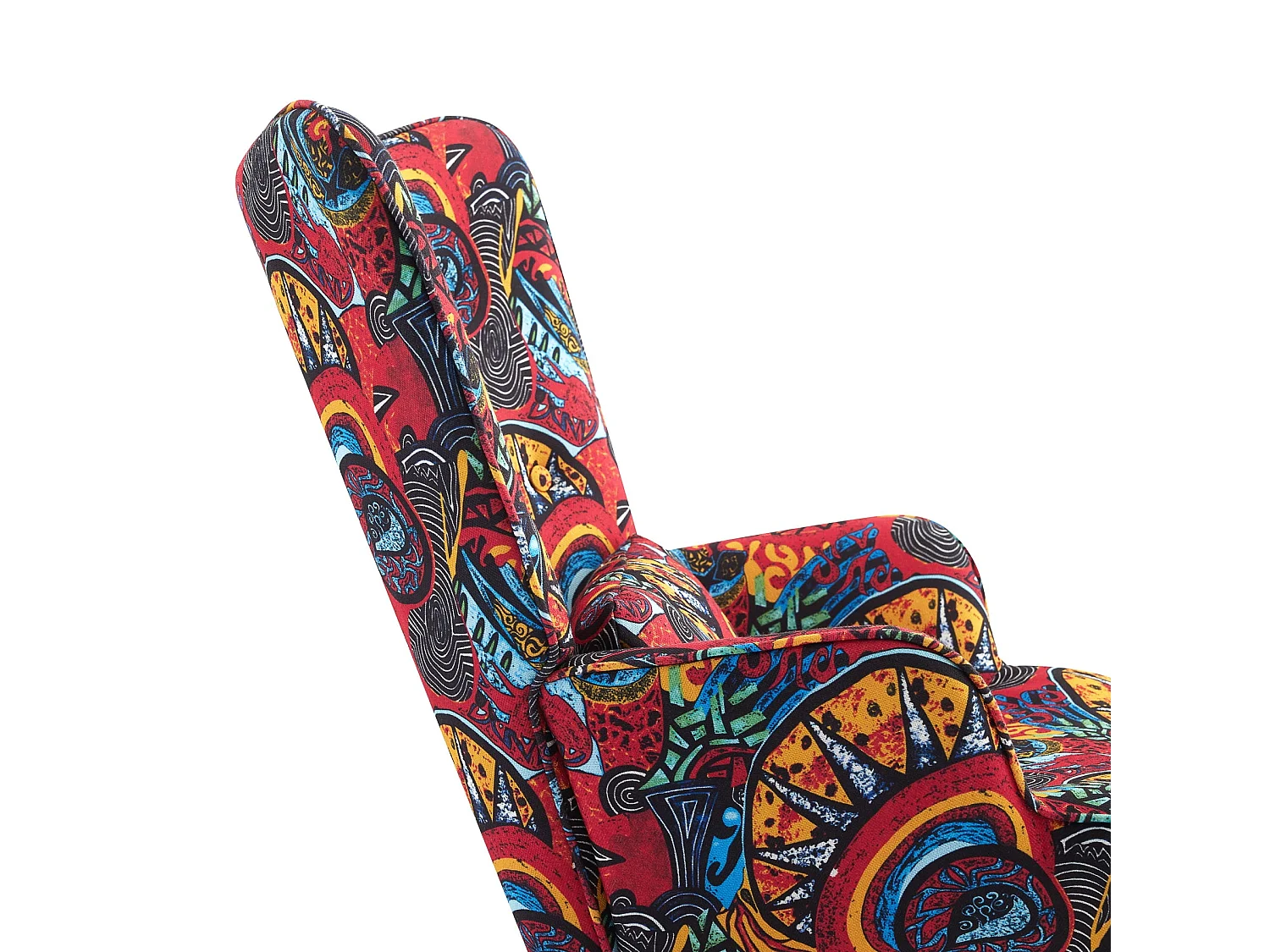 Mecedora de terciopelo con estructura de metal y base de madera, ergonómica, cómoda y moderna.