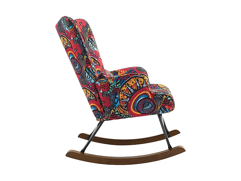Mecedora de terciopelo con estructura de metal y base de madera, ergonómica, cómoda y moderna.