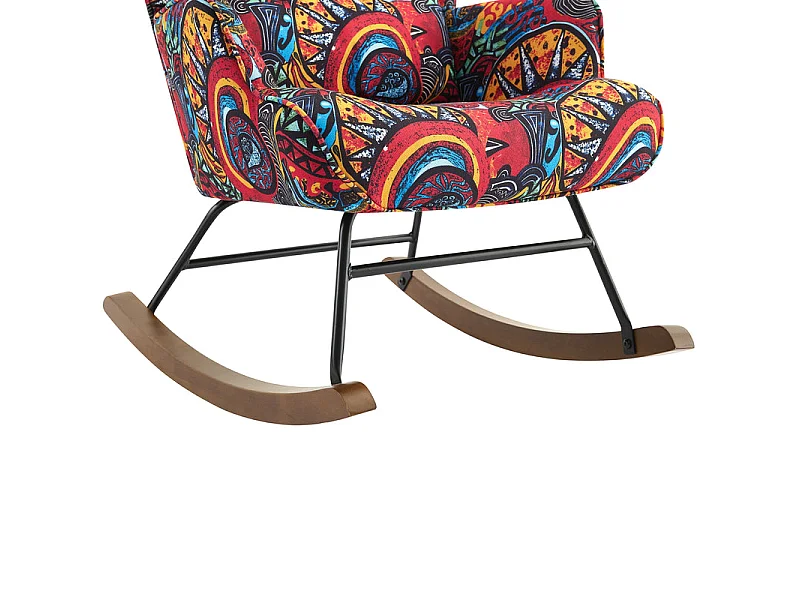 Mecedora de terciopelo con estructura de metal y base de madera, ergonómica, cómoda y moderna.