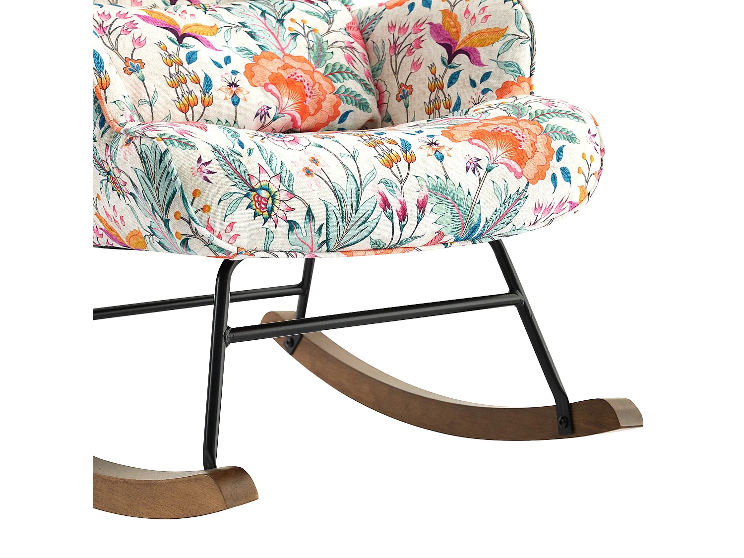 Fauteuil à bascule en velours avec cadre en métal et base en bois pour un refuge de chambre apaisant