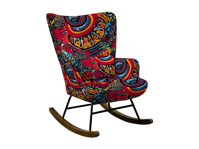 Fauteuil à bascule en velours avec cadre en métal et base en bois pour un refuge de chambre apaisant