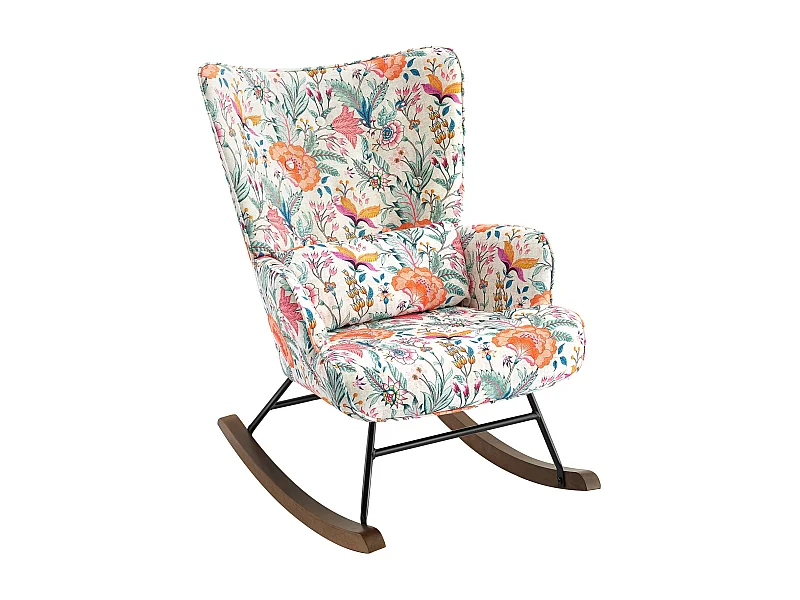 Schommelstoel in luxe fluweel met metalen frame en houten poten voor een comfortabele slaapkamer