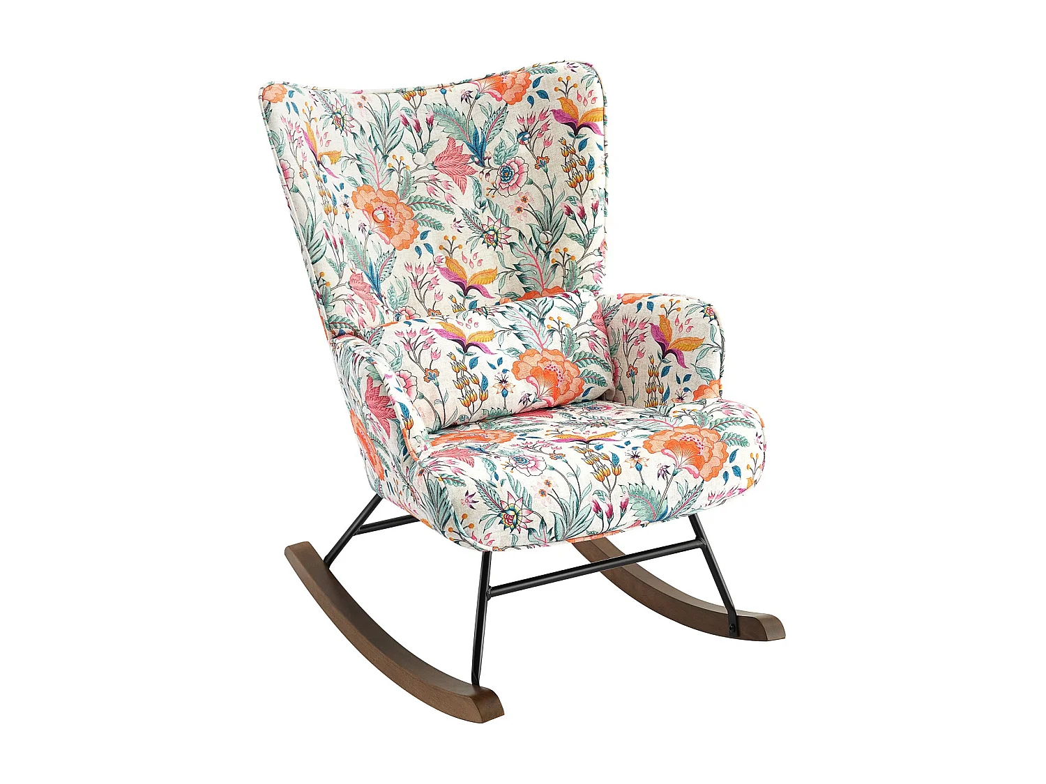 Fauteuil à bascule luxueux en velours avec structure en métal et pieds en bois pour une chambre confortable