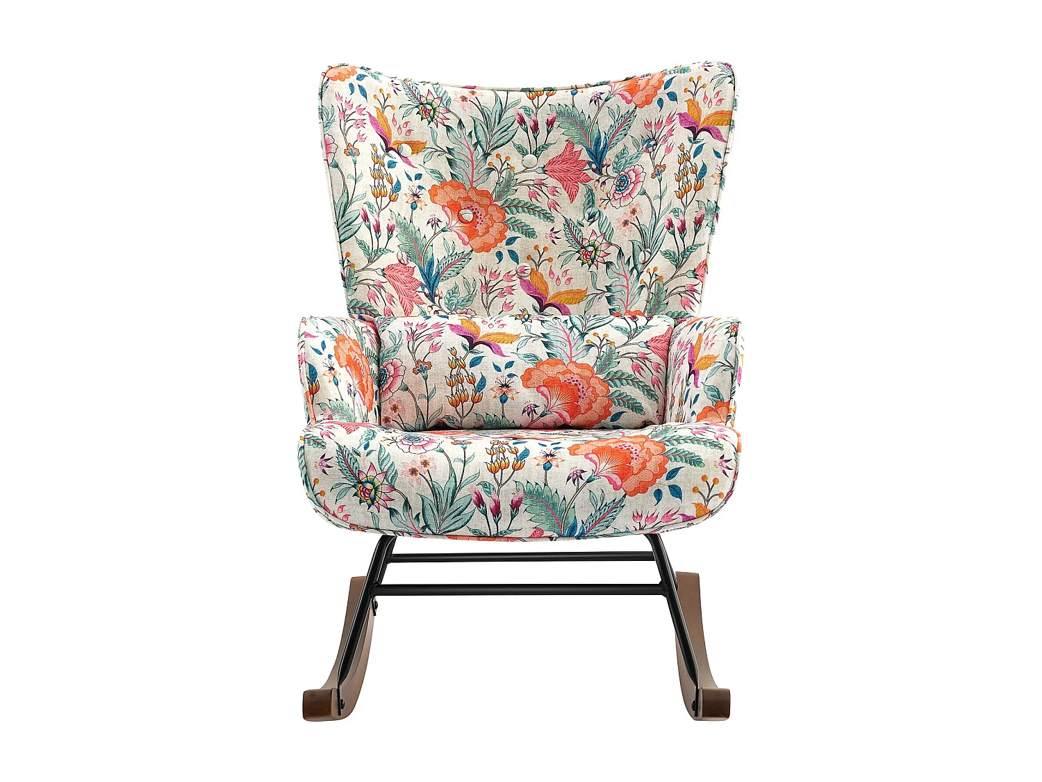 Fauteuil à bascule luxueux en velours avec structure en métal et pieds en bois pour une chambre confortable