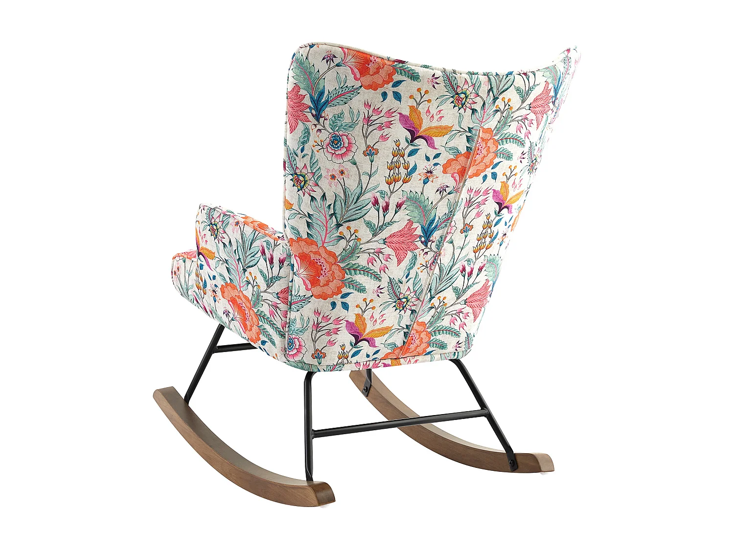 Fauteuil à bascule luxueux en velours avec structure en métal et pieds en bois pour une chambre confortable