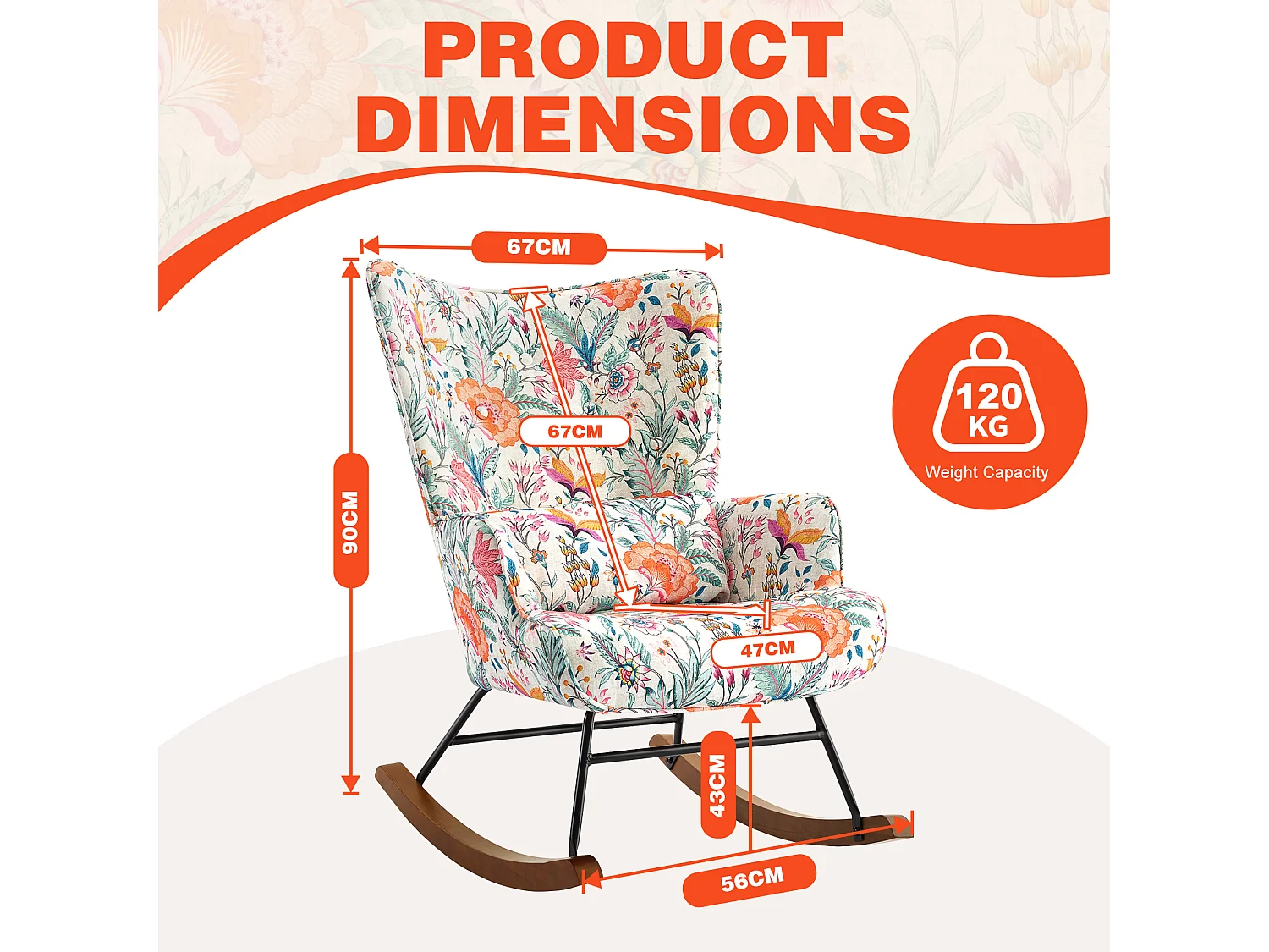 Fauteuil à bascule luxueux en velours avec structure en métal et pieds en bois pour une chambre confortable